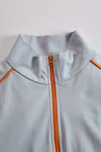 Fashionable Sporty Gray-blue Long-sleeved Half-zip Top And Trousers Set