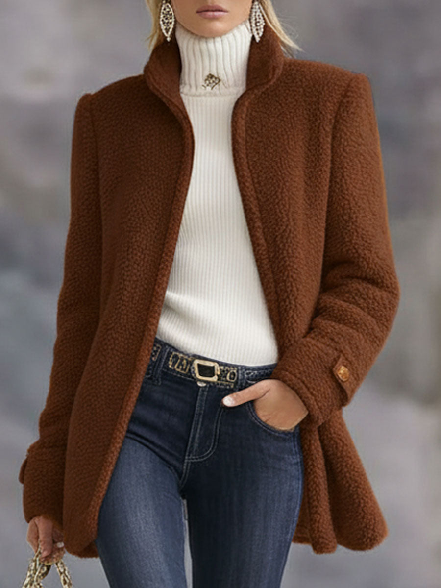 Casual Vintage Pink Polar Fleece Zip-Up Jacket Coat