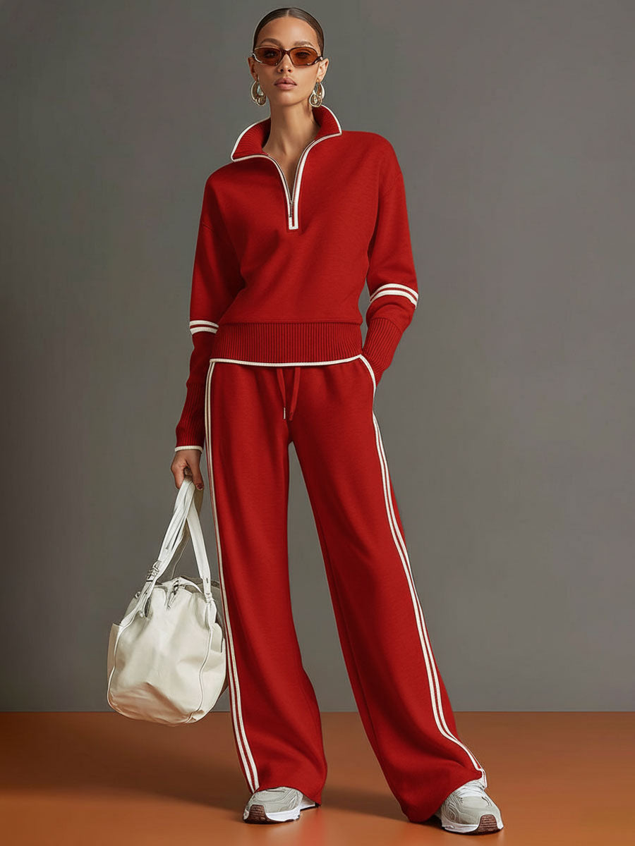 Retro Chic Sports Set – Half-Zip & Trousers