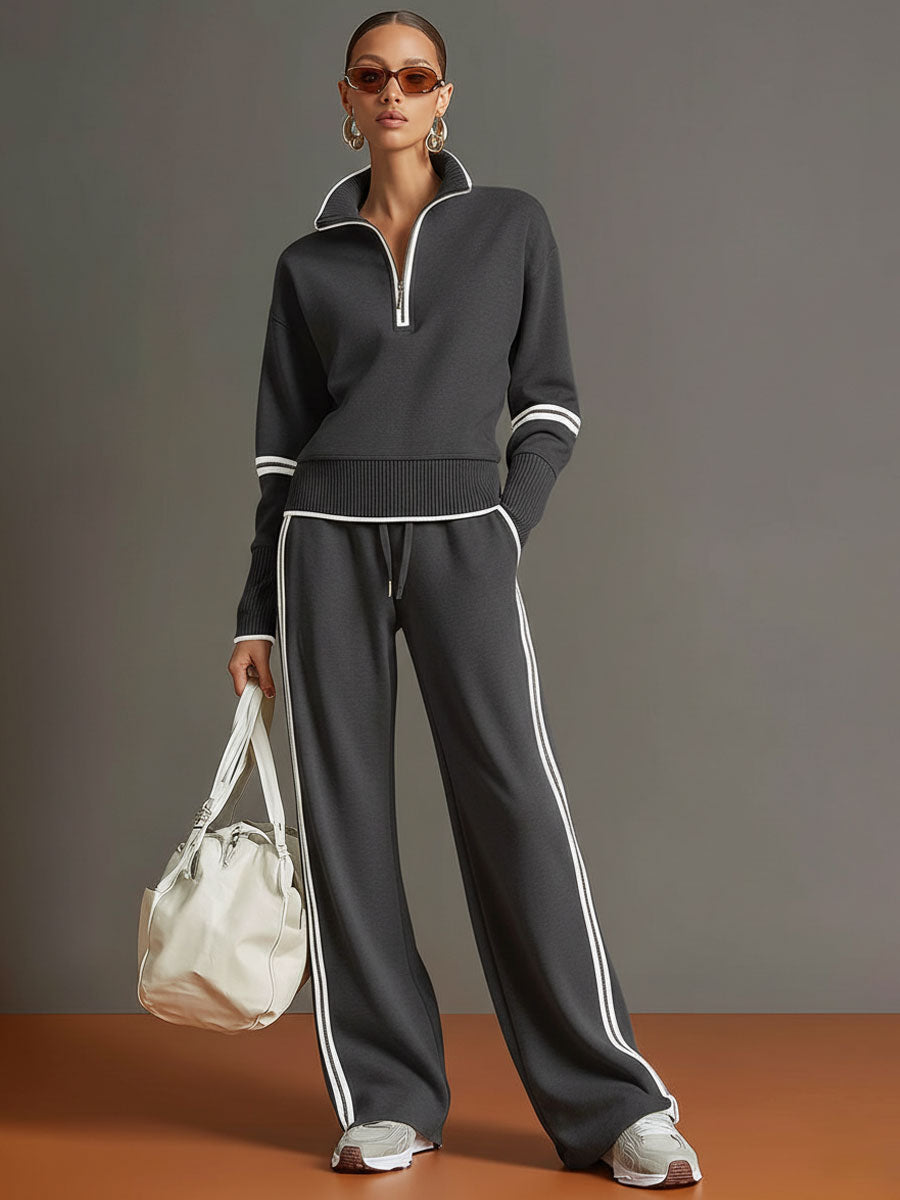 Retro Chic Sports Set – Half-Zip & Trousers