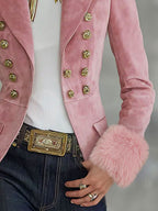 Lapel Multi-button Faux Suede And Fur Blazer